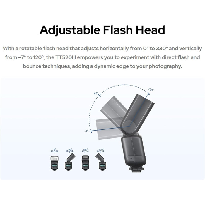 Спалах для камери Godox TT520III, швидка зарядка 1.8с, 400x потужність, сумісний з Canon, Nikon, Panasonic, Olympus, Pentax (без TTL)