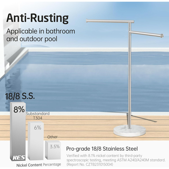 Підставка для рушників KES Gold, підлого типу, з нержавіючої сталі 18/8, з мамарморовою основою, BTH219-BZ, щітка, золота (2-х ярусна)