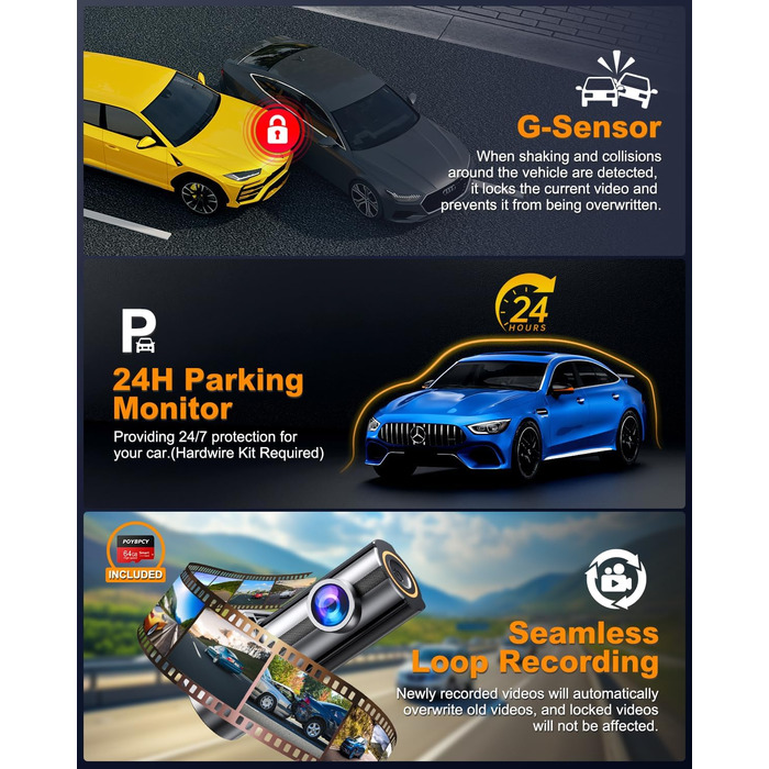 Відеореєстратор Auto Dashcam 4K WiFi з SD 64GB, 360° обертання, CPL, Super Night Vision, WDR, 170° та G-Sensor