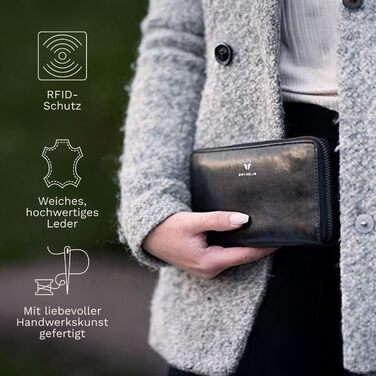DONBOLSO Wallet Lisbon - Genuine Nubuck Leather Wallet for Women - XL Wallet with 13 Card Slots and RFID Protection - Gift a Stylish Wallet - Black