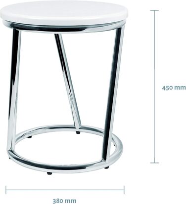 Libaro Footstool Salina, Metal Chrome Shiny, Round Seat Stool, White Stool in the Design of Bar Stool Barstool, as a Kitchen Stool, Step Stool or Bench in the Hallway, High Toilet Stool for Adults