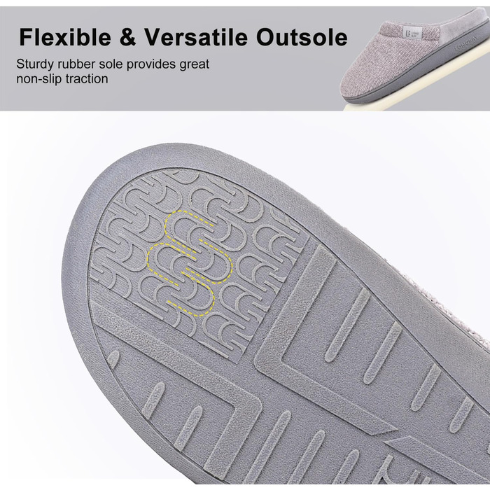 Домашні тапочки LongBay для жінок з меморі-піною, антиковзкі, зручні, сліпони, сірі, 38/39 EU