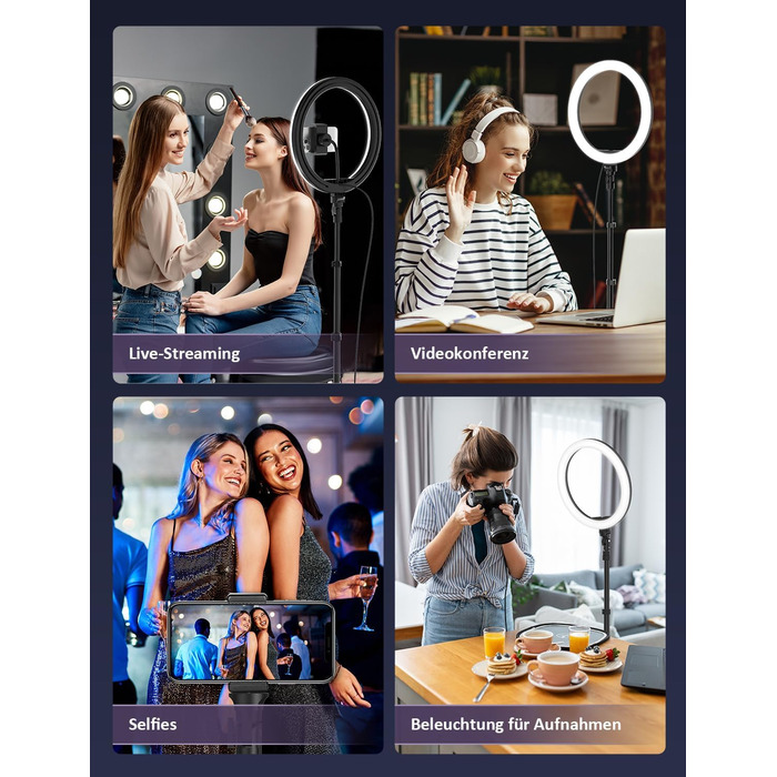 Ringlicht YOHOOLYO 12 дюймів зі штативом 163 см, 3 кольори світла, 10 рівнів яскравості для TikTok, YouTube, фото та відеозйомки