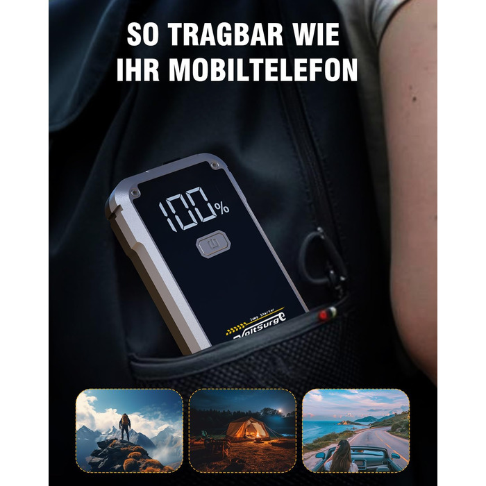 Powerbank Starthilfe VoltSurge 5000A: пусковий пристрій для авто 12V, 7.0L бензин/5.5L дизель, з LED ліхтариком