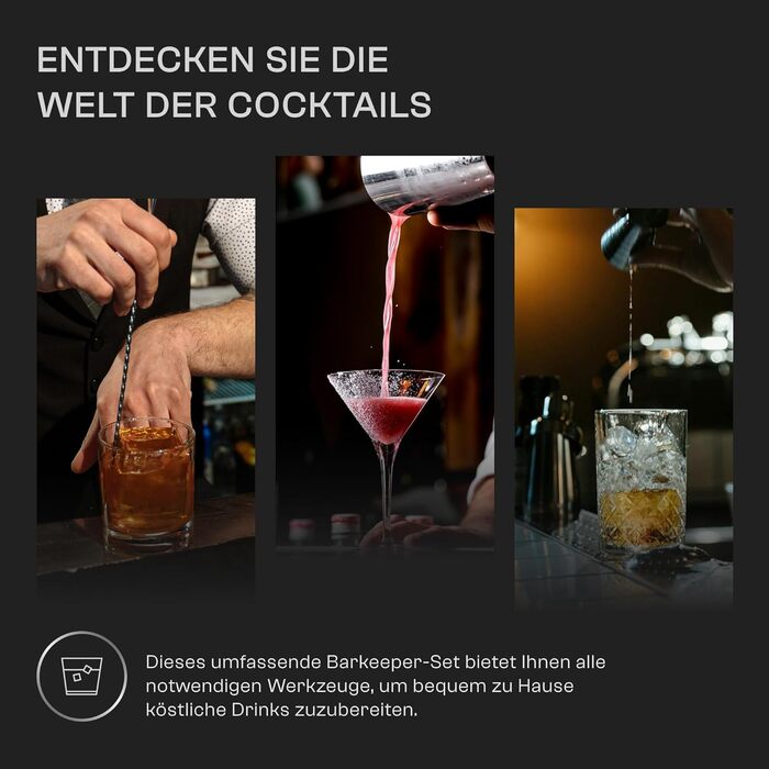 Коктейльний набір з бамбуковою підставкою Whiskey Rocks 12 шт, шейкер Paris 750 мл, аксесуари для бару (нержавіюча сталь, срібло)