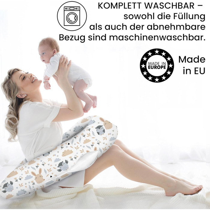 Подушка для вагітних Amilian Stillkissen 170 см XXL – подушка для сну на боці, подушка для годування, сіра та бежева