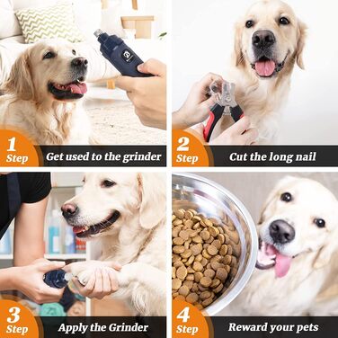 Шліфувальник для собак Bousnic Krallenschleifer з 2 LED-ліхтариками - тихий, потужний електричний триммер для догляду за кігтями собак та котів (Navy)