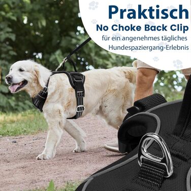 Шлейка для собак середніх розмірів Funfox, анти-тяга, з ручкою та світловідбиваючими смугами, не тягне, чорна, розмір L