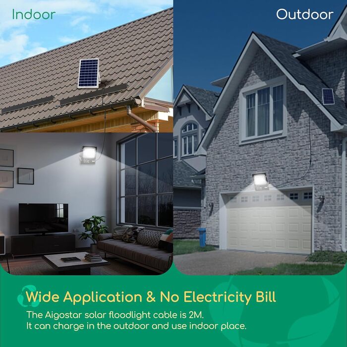Aigostar 50W Solar Floodlight Outdoor, Super Bright LED Floodlight with Solar Panel, Cold White 6500K, IP66 Protection Rating Solar Spotlight Searchlight Outdoor Spotlight for Garden, Door, Yard, Garage, etc.
