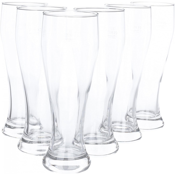 Набір келихів для пшеничного пива Van Well 0,5 л, прозорі, 6 шт. — Склянки для білого пива, підходять для гастрономії та барів, стійкі до миття в посудомийній машині