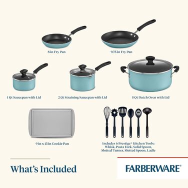 Набір кухонного посуду Farberware Cookstart DiamondMax: 15 предметів, антипригарне покриття, включає форми для випічки та кухонні аксесуари, миється в посудомийній машині