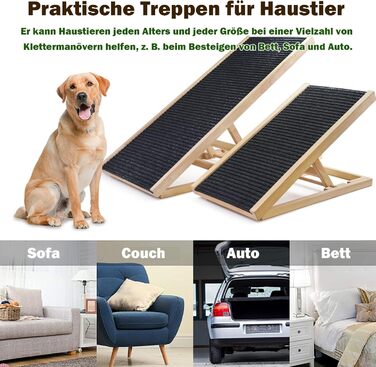 Froadp 49x38x61cm Folding Stairs for Dogs Made of Plastic, Foldable Dog Stairs with 4 Steps & Felt Mat, Non-Slip Cat Stairs, Bed, Balcony, Sofa, Portable Pet Stairs for Dogs and Cats (Wood Type B)