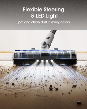 Бездротовий пилосос Klarpul 4800Pa з LED-дисплеєм та антизаплутувальною насадкою, 65 хвилин роботи, швидка зарядка 2 години, для твердих поверхонь та килимів, срібний