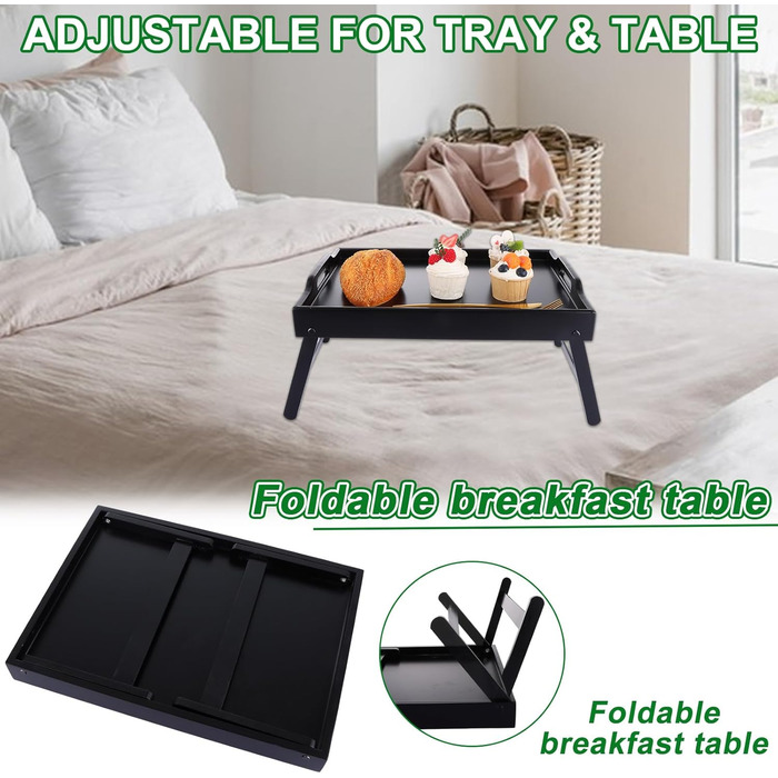 Бамбуковий столик SHUESS для ліжка та дивана, чорний, з відкидними ніжками, 41,5 x 30 x 20,5 см, для сніданку, роботи, сервірування