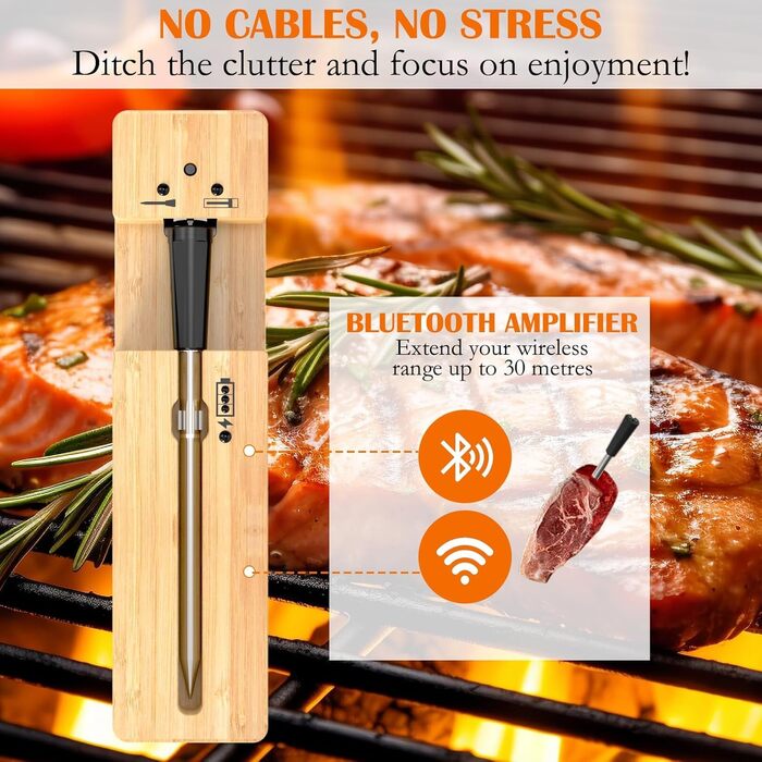 Бездротовий термометр для м'яса Smarte з Bluetooth, 100 м, IPX7, для приготування на грилі, в духовці, BBQ, ротисерії та коптильні