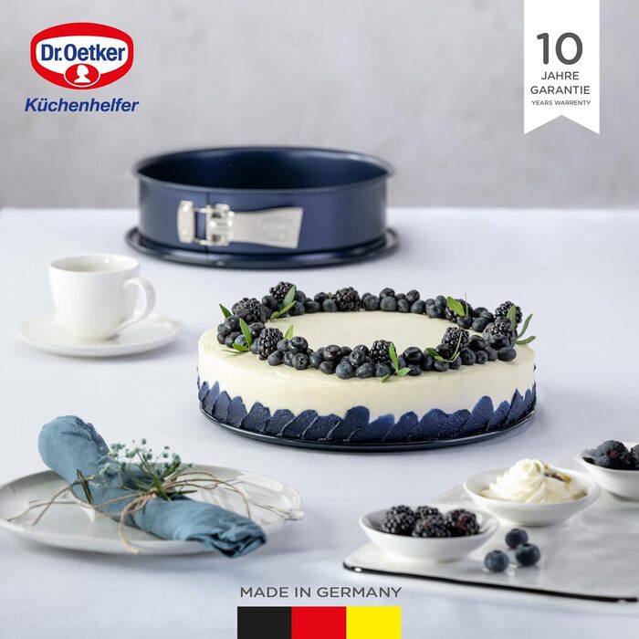 Форма для випікання Dr. Oetker Back-Liebe, кругла, емальована, 26 см, з антипригарним і стійким до подряпин дном, високий бортик, темно-синя, термостійкість до 230°C