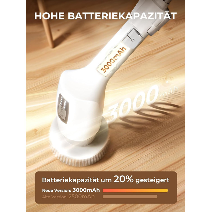 Електрична щітка для прибирання 9 в 1 з набором насадок, 70 хв зарядки, для ванної, плитки, авто, біла