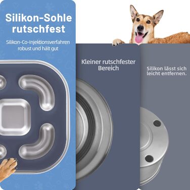 Миска для собак Anti Schling Napf з нержавіючої сталі 304, з силіконовим дном, для маленьких та середніх собак, 23*23*4.5 см
