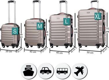 Набір валіз з ABS пластику S-M-L-XL з кодовим замком та телескопічною ручкою, ролер для подорожей, ручна поклажа (шампань)