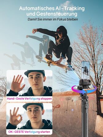 Штатив для смартфона Rollei з автоматичним відстеженням обличчя та стабілізацією відео 360° | Gimbal для TikTok Live Streaming