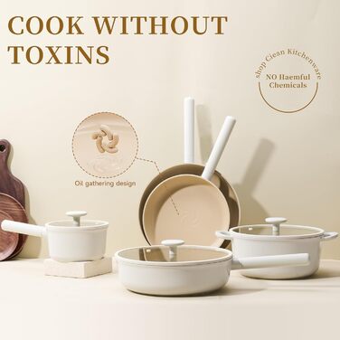Набір посуду JEETEE 17 предметів з антипригарним покриттям Ceramic, знімні ручки. Комплект каструль та сковорідок 16/20/24/28 см, глибока сковорода 28 см. Підходить для всіх типів плит, можна використовувати в духовці.