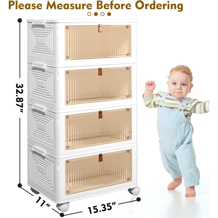Plastic Storage Containers and Boxes Organizer with 4 Tiers, Stackable with Lids for Bedroom, Living Room, Kitchen, Office, Foldable Containers 23Qt 4-Tier