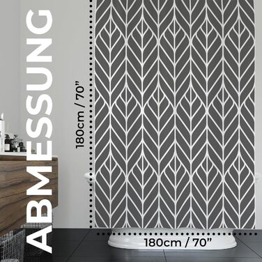 Шторка для душу 180x180 см | Шторка для ванни антигрибкова сіра | Геометрична шторка для ванни сірого кольору | Шторка для ванни абстрактного сірого дизайну