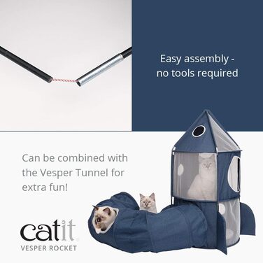 Catit 42001 Vesper Tower, rocket-shaped, with sleeping cushion, for cats, blue
