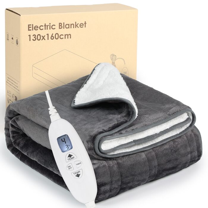 Електрична ковдра Cozysoon з 4 рівнями нагріву та таймером, 180*130 см, з автовимкненням, можна прати в машині