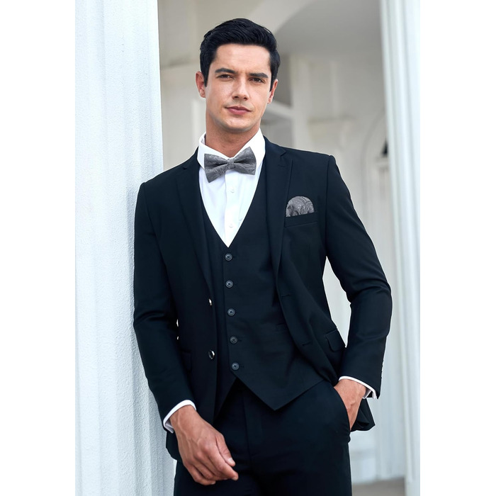 HISDERN Комплект краватки, нагрудного хустинки та запонок для чоловіків з візерунком павазь, з гачком, регульована, вже зав'язана, для весілля, свят, Різдва, Хелловіну, колір A2-Anthrazit