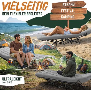 Ліжко кемпінгове розкладне ELONEO NEU Преміум сіре до 200 кг з сумкою для транспортування та бічними кишенями