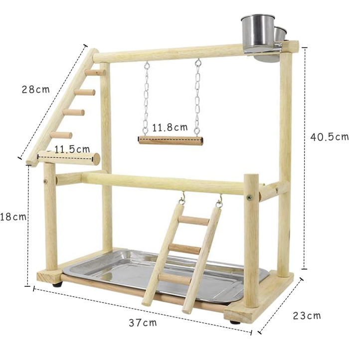 Budgie Playground Bird Playground with Feeder Cup Toy, Ladder, Climbing, Swing, and Tray for Canaries, Parakeets, Budgies, Wood, Size 45x37x26 cm #A (Wood 006)