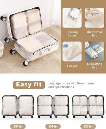 Набір органайзерів для валізи 18 шт., водонепроникні Packing Cubes, бежевий. Організатори для подорожей з чохлами для одягу