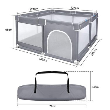 YUENFONG Playpen, Baby Gate, Child Safety Enclosure, XXL Child Safety Play Area, Protective Fence, Crawling Fence for Children, with Non-Slip Base and Breathable Mesh, Dark Grey, 180x200x68cm