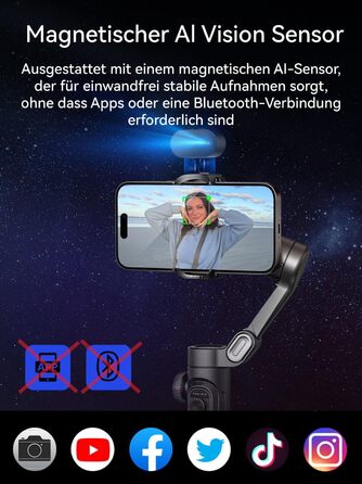 Стабілізатор для смартфона AOCHUAN з 3 осями, RGB-підсвічуванням, трекінгом обличчя та регулюванням фокусу. Підходить для iPhone/Android. Ідеально для зйомки Vlog (Smart XE AI)