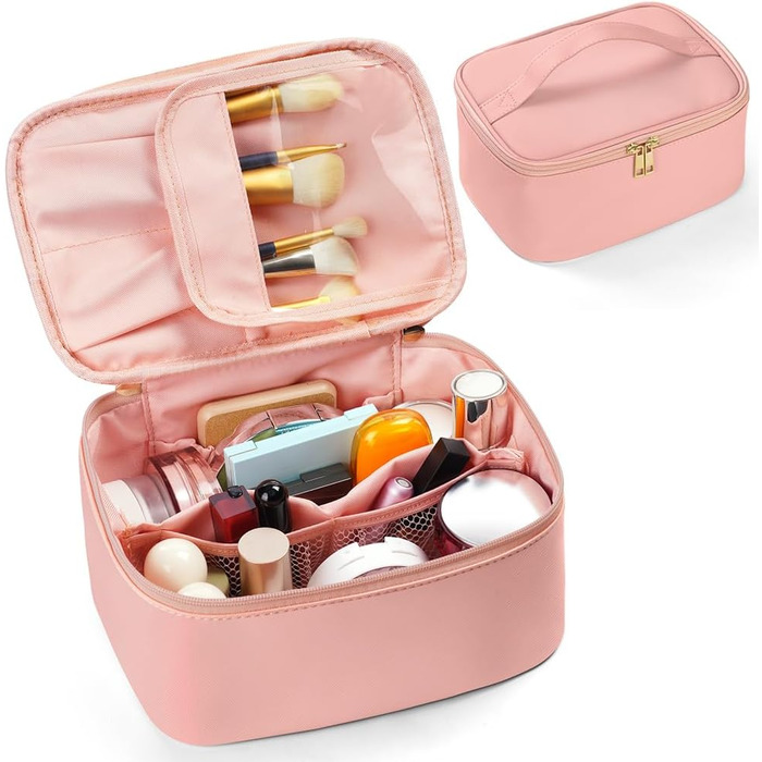 Велика косметичка для жінок, дорожня косметичка, косметичка з ручкою та роздільниками, водонепроникна косметичка для дівчат (#3 Рожева)