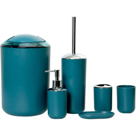 Набір аксесуарів для ванної кімнати Icegrey Modern Design (6 шт.): дозатор для миючого засобу, тримач для зубних щіток, стакан, мильниця, тримач для туалетного йоржика, сміттєве відро (темно-зелений)