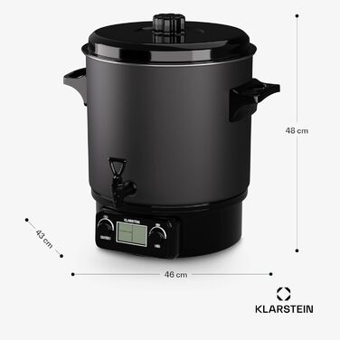 Klarstein Biggie Small - Canning Machine, Canning Pot, Preserving Pot, Mulled Wine Maker, electric, 16L capacity, 2000 Watt, adjustable temperature, timer up to 120 minutes, (Matt Black, 27 Liter (digital))