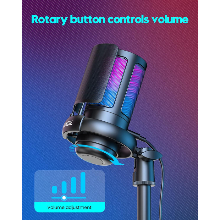 Ігровий мікрофон COCONISE RGB для ПК, стримінгу, подкастів, PS4/PS5, Mac. USB мікрофон з регулюванням гучності та навушником 3.5 мм, з підставкою
