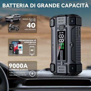 BRPOM Пусковий пристрій для авто/мото 8000A 26800mAh з LED-ліхтарем та USB Quick Charge 3.0 BM502