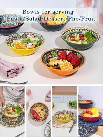 Набір супових тарілок з кераміки (6 шт) – 900 мл, кольорові салатники для кухні