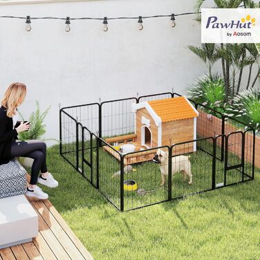 PawHut Забіг для собак, сталевий вольєр з 12 панелей, розкладний, 168 x 168 x 60 см, з 2 дверима, для малих собак, чорний