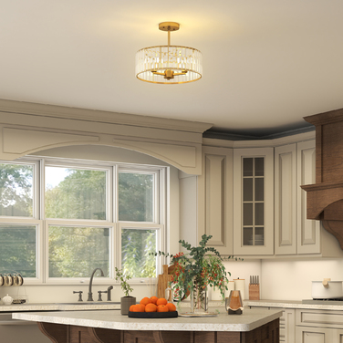 HOMCOM Chandelier with Crystal Shade - 3-Light Gold Metal Finish