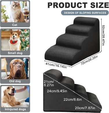 Сходинки для собак Mozvvco: 4 сходинки, м'який матеріал, знімна оббивка, чорного кольору