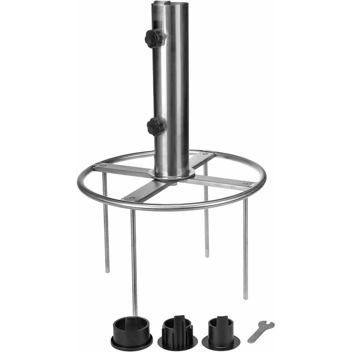 Andora Parasol Base XL Stainless Steel with Adapter 48/39/34 mm - Parasol Stand for Lawn