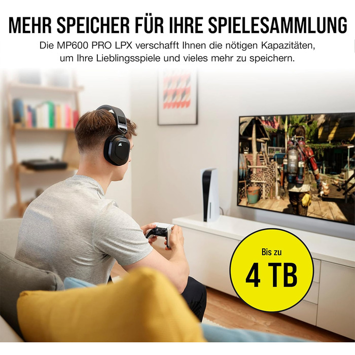 SSD Corsair MP600 PRO LPX 4TB M.2 NVMe PCIe Gen4 - Оптимізовано для PS5, 7100 МБ/с (білий)