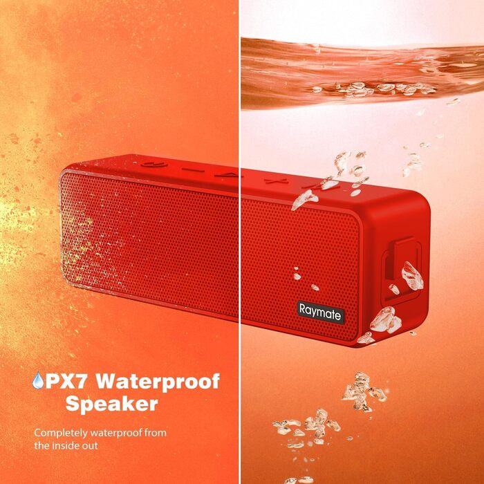 Raymate Bluetooth Портативна Колонка з Подвійним Басом 20W, IPX7 Водонепроникна, TWS, 15 годин, для дому та на вулицю (червона)