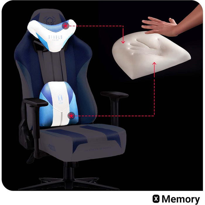 Ігрове крісло Diablo X-Player 2.0 Frost White, тканинне, ергономічне, 3D підлокітники, подушки для шиї та попереку, широка сидушка, вага до 150 кг, офісне/геймерське крісло, розмір L