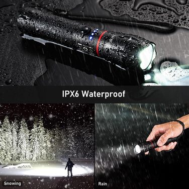LED ліхтарик Blukar з підзарядкою, 2000L, Zoom, 5 режимів, водонепроникний IPX6, для кемпінгу, туризму, риболовлі, активного відпочинку та надзвичайних ситуацій