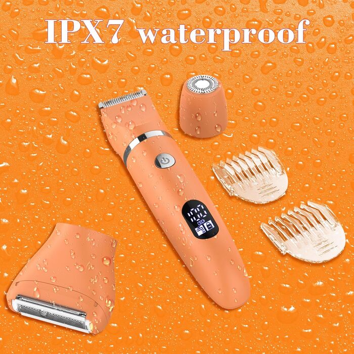 Електричний жіночий триммер 3-в-1 для обличчя, тіла та зони бікіні. Вологостійкий, з LCD-дисплеєм, помаранчевий